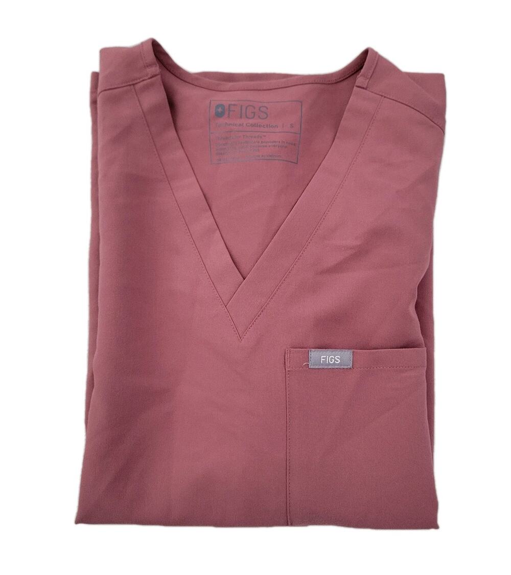 FIGS Casma One-Pocket Scrub Top Mauve Pink V-Neck Technical Collection Small